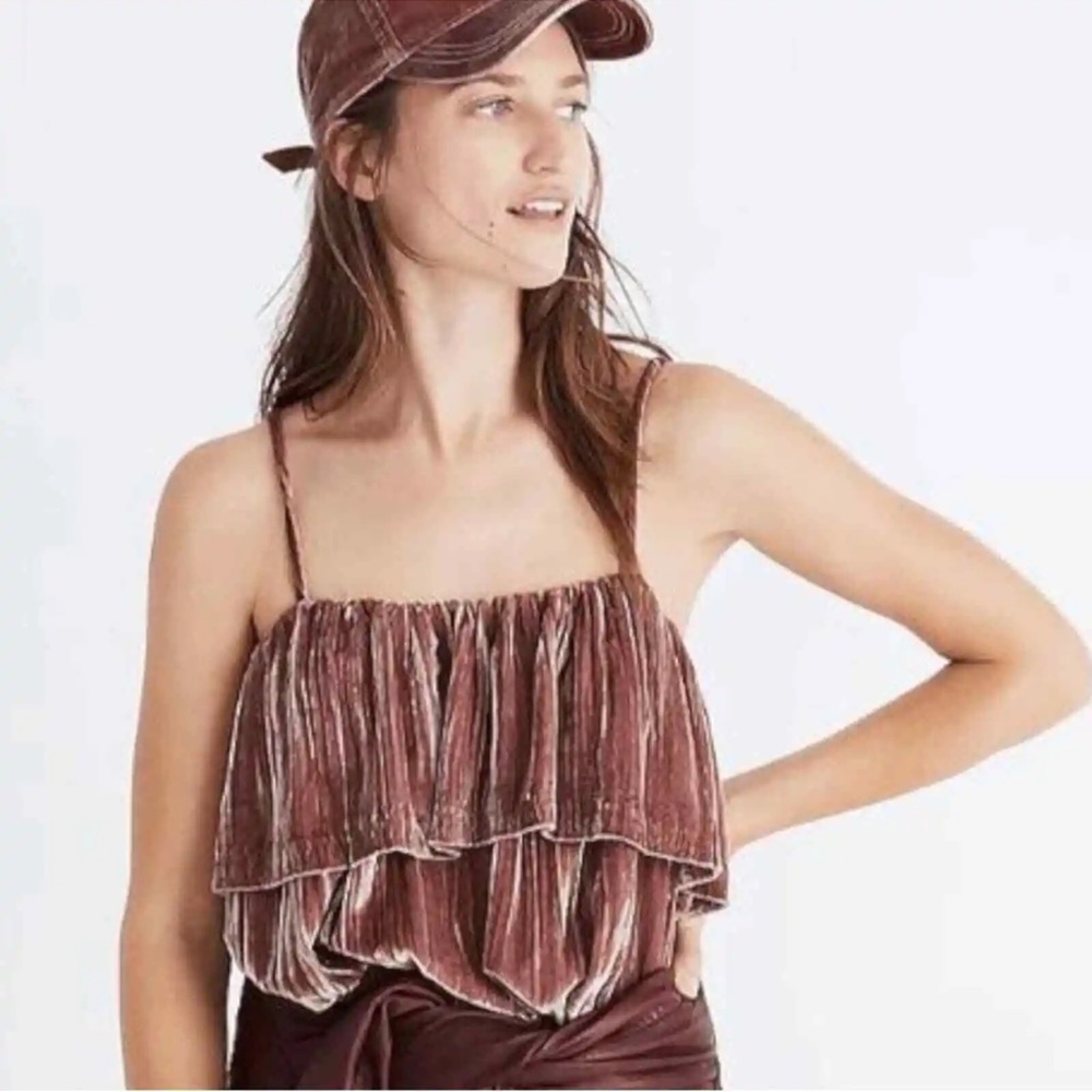 Madewell Pink velour velvet Crush Tiered Top size Small